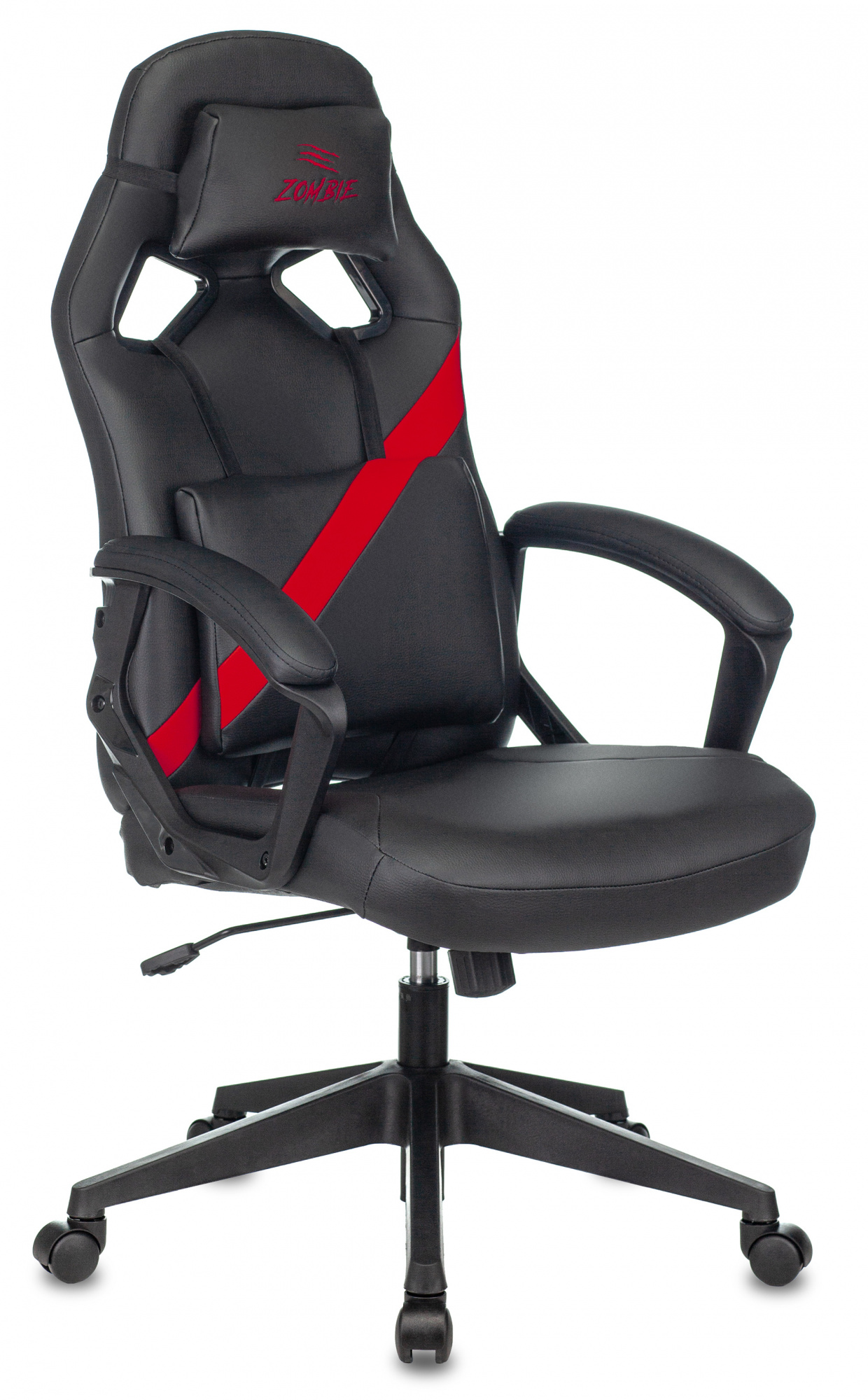 Кресло игровое Zombie DRIVER черный/красный эко.кожа с подголов. крестов. пластик