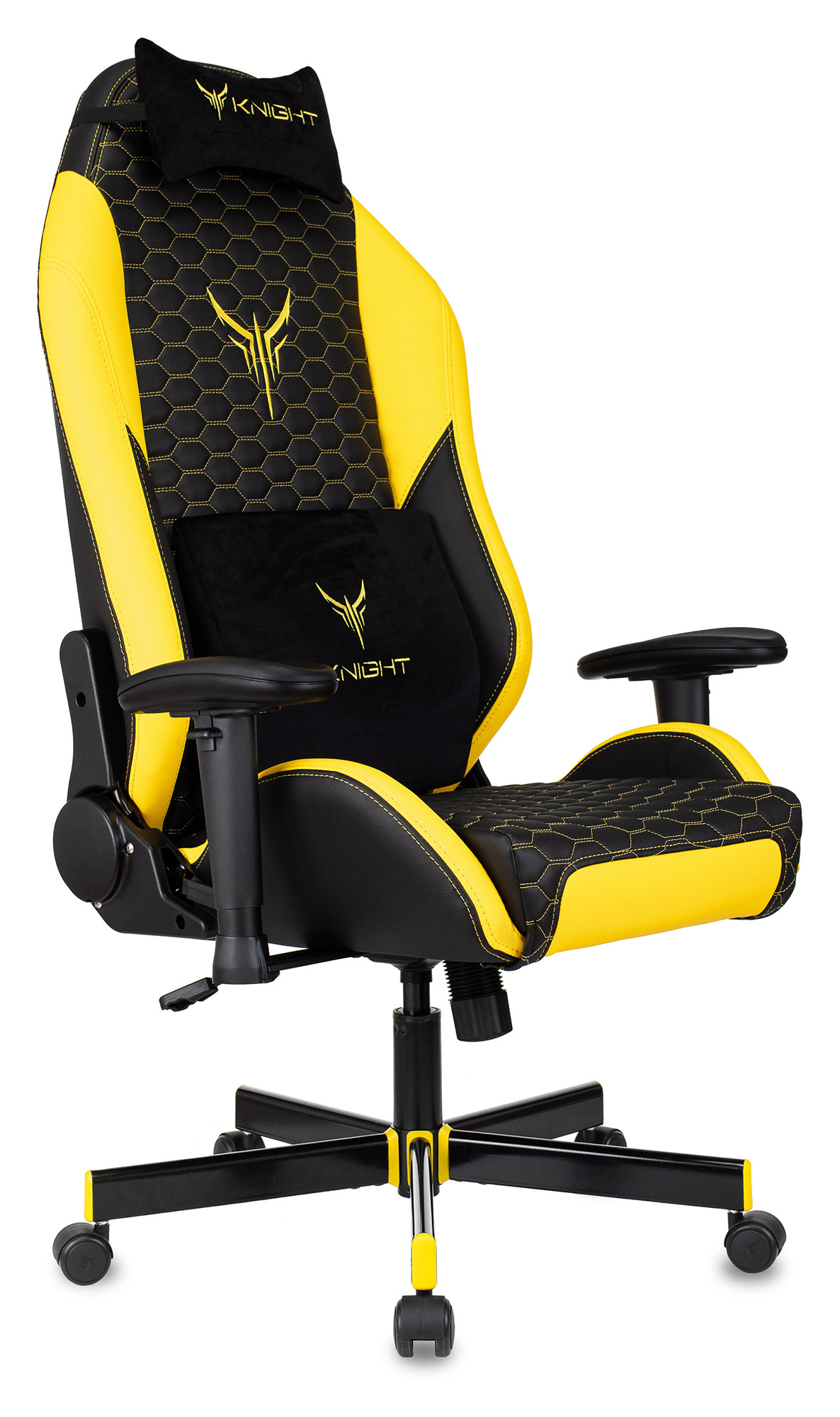 Кресло игровое Knight Neon черный/желтый соты эко.кожа с подголов. крестов. металл