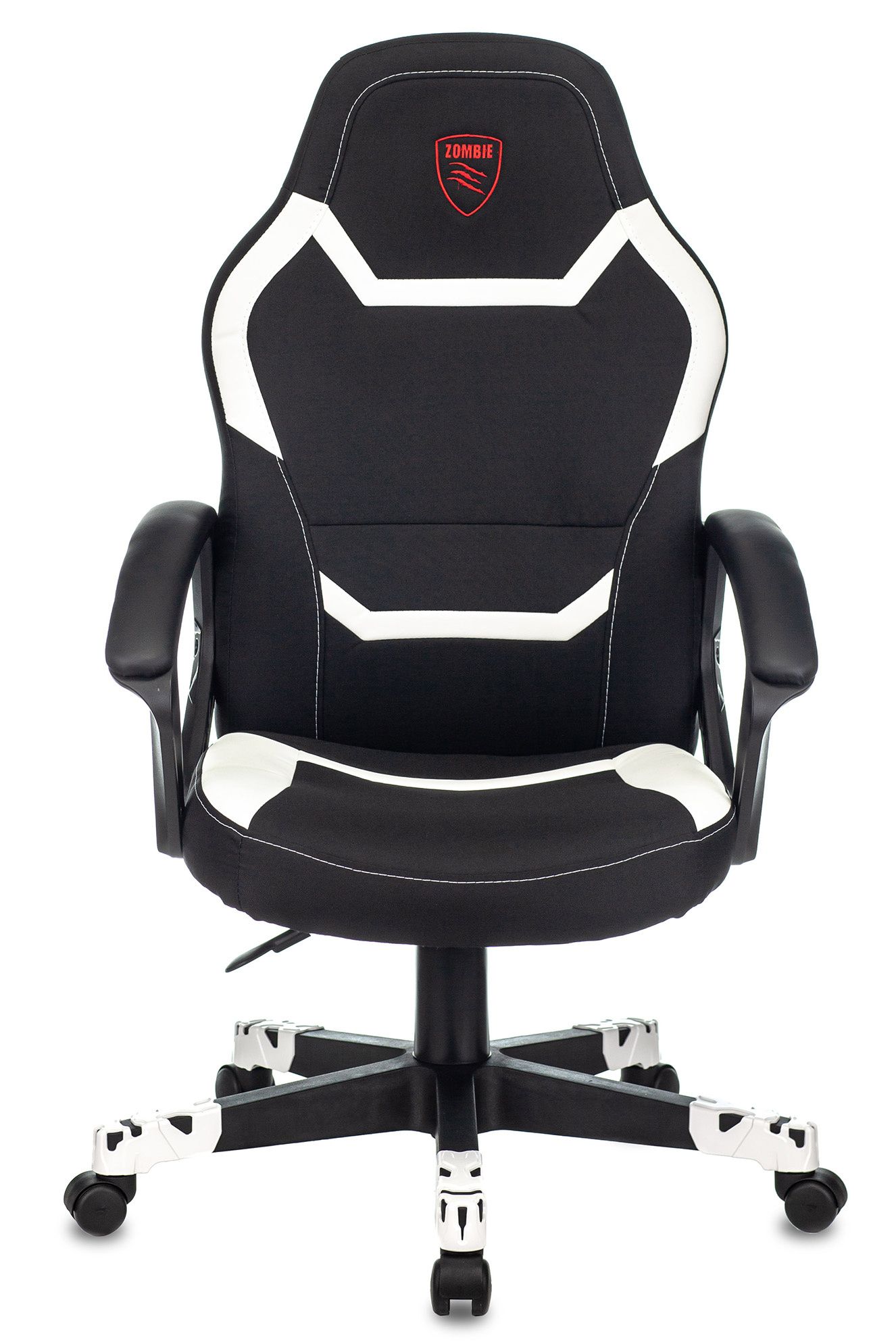 Кресло игровое Zombie 10 черный/белый текстиль/эко.кожа крестов. пластик