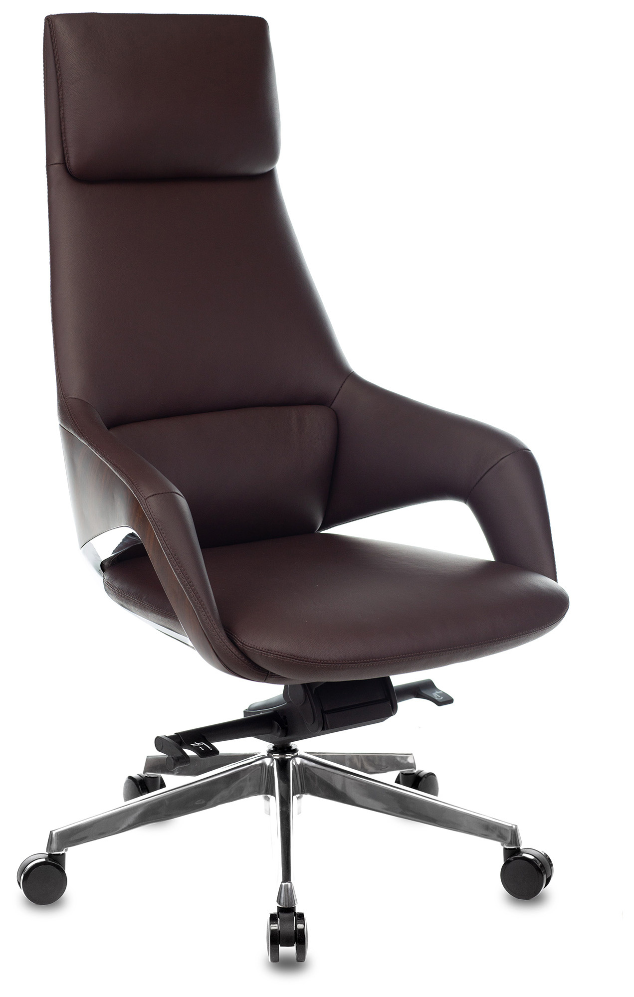 Кресло руководителя Бюрократ _DAO-2 коричневый кожа с подголов. крестов. алюминий