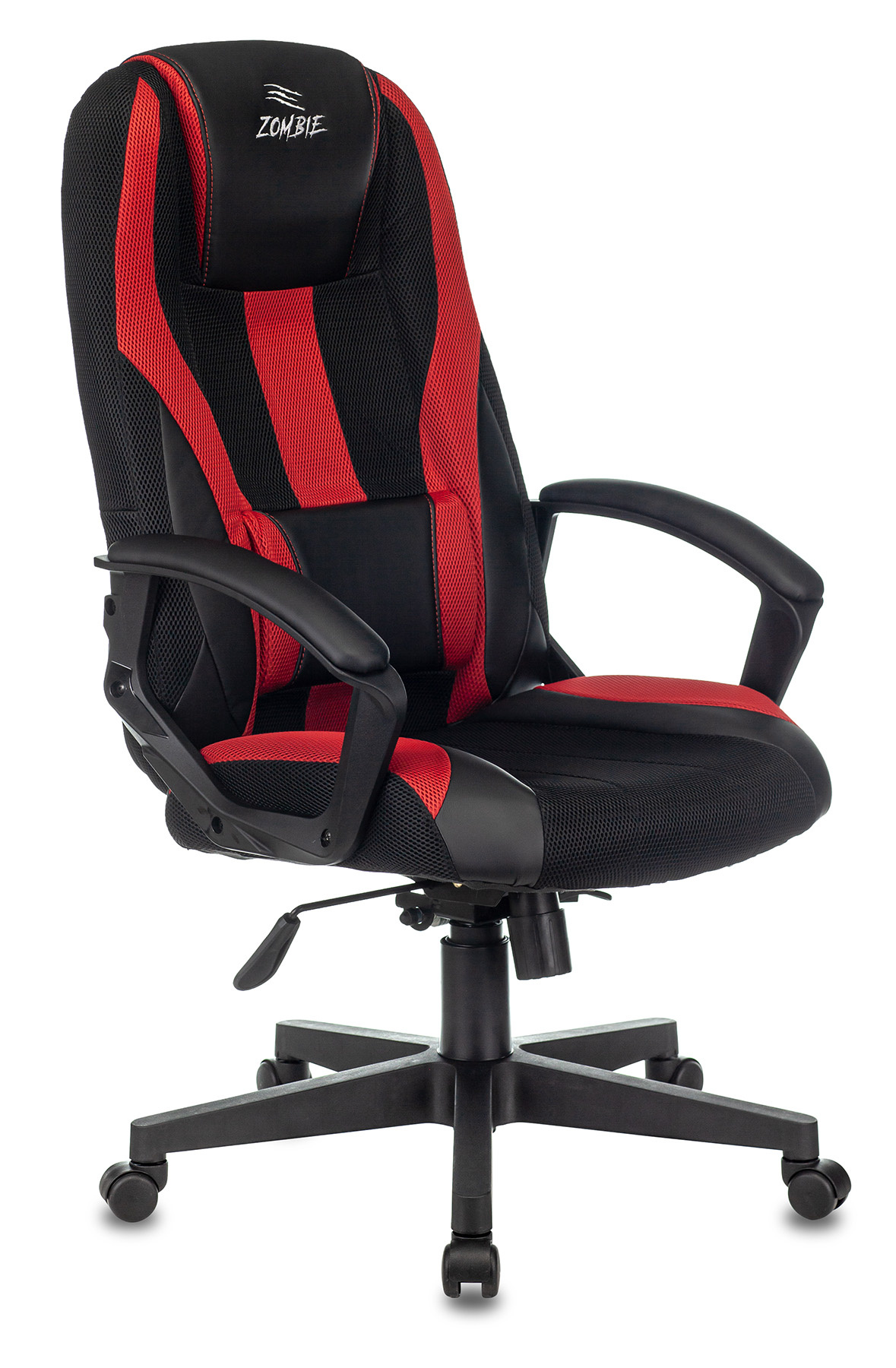 Кресло игровое Zombie 9 черный/красный текстиль/эко.кожа крестов. пластик