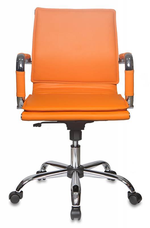 Кресло руководителя Бюрократ CH-993-Low оранжевый эко.кожа низк.спин. крестов. металл хром