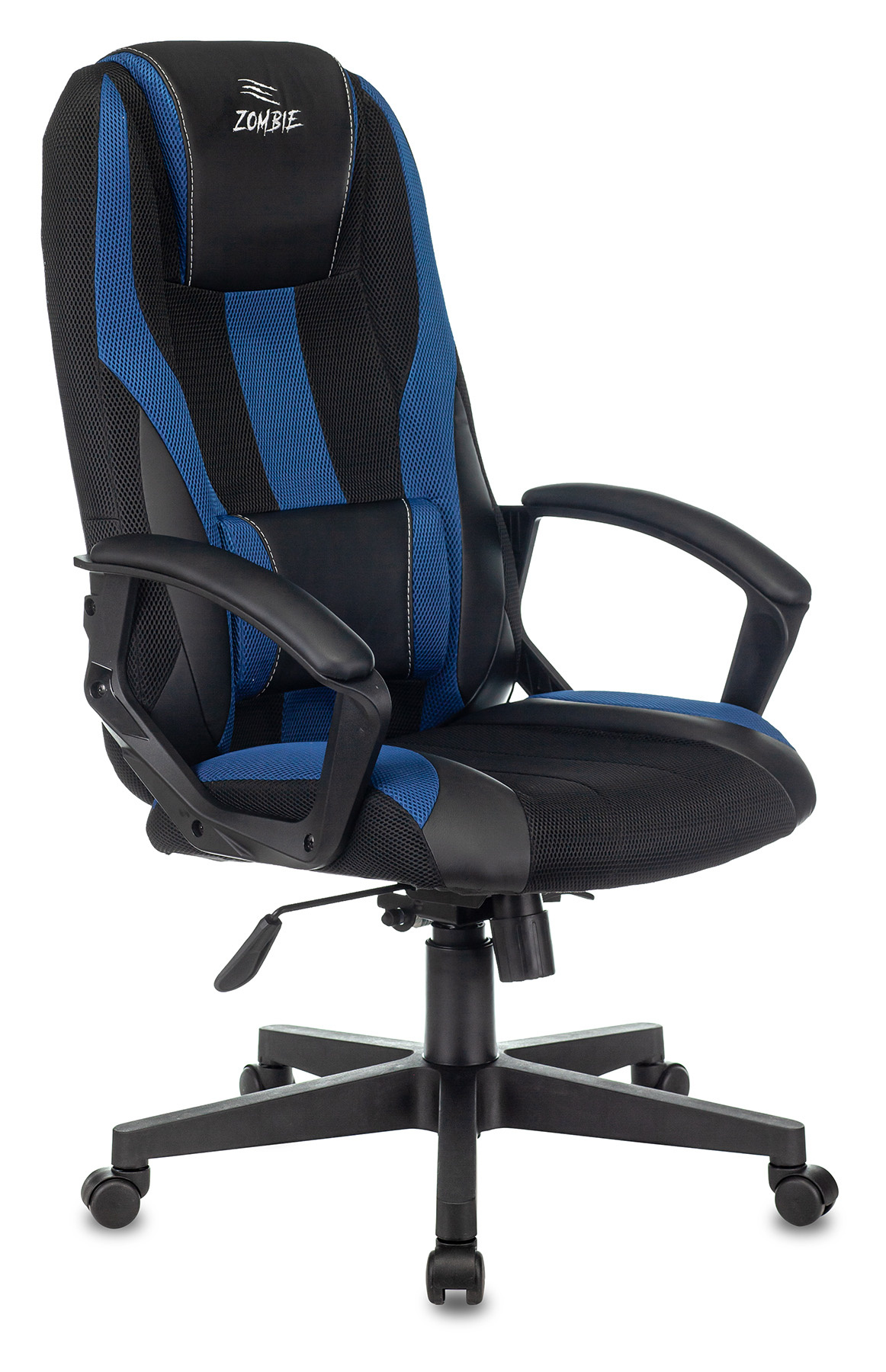 Кресло игровое Zombie 9 черный/синий текстиль/эко.кожа крестов. пластик