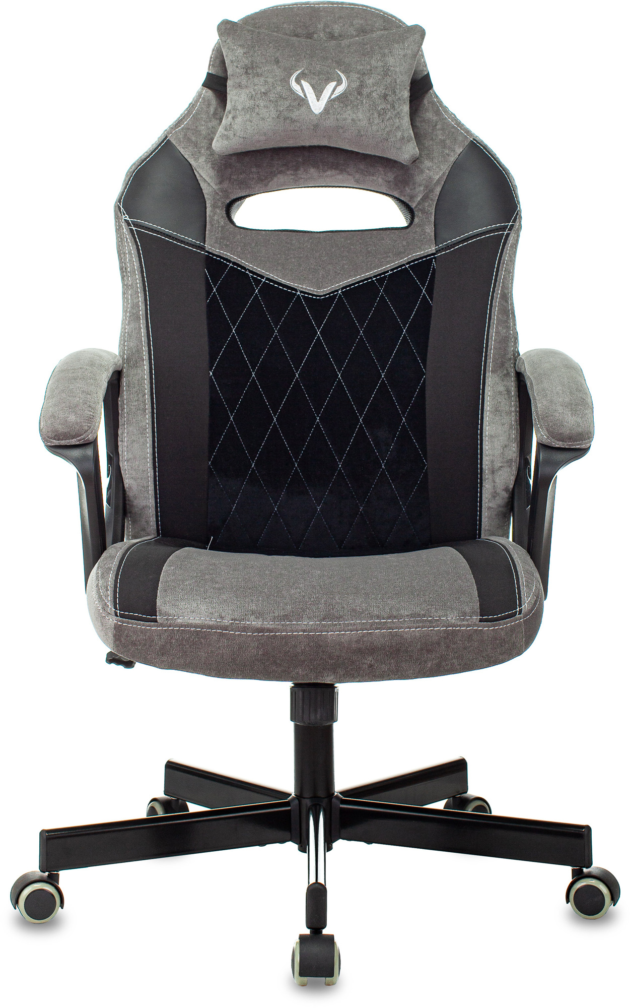Кресло игровое Zombie VIKING 6 KNIGHT Fabric серый/черный с подголов. крестов. металл