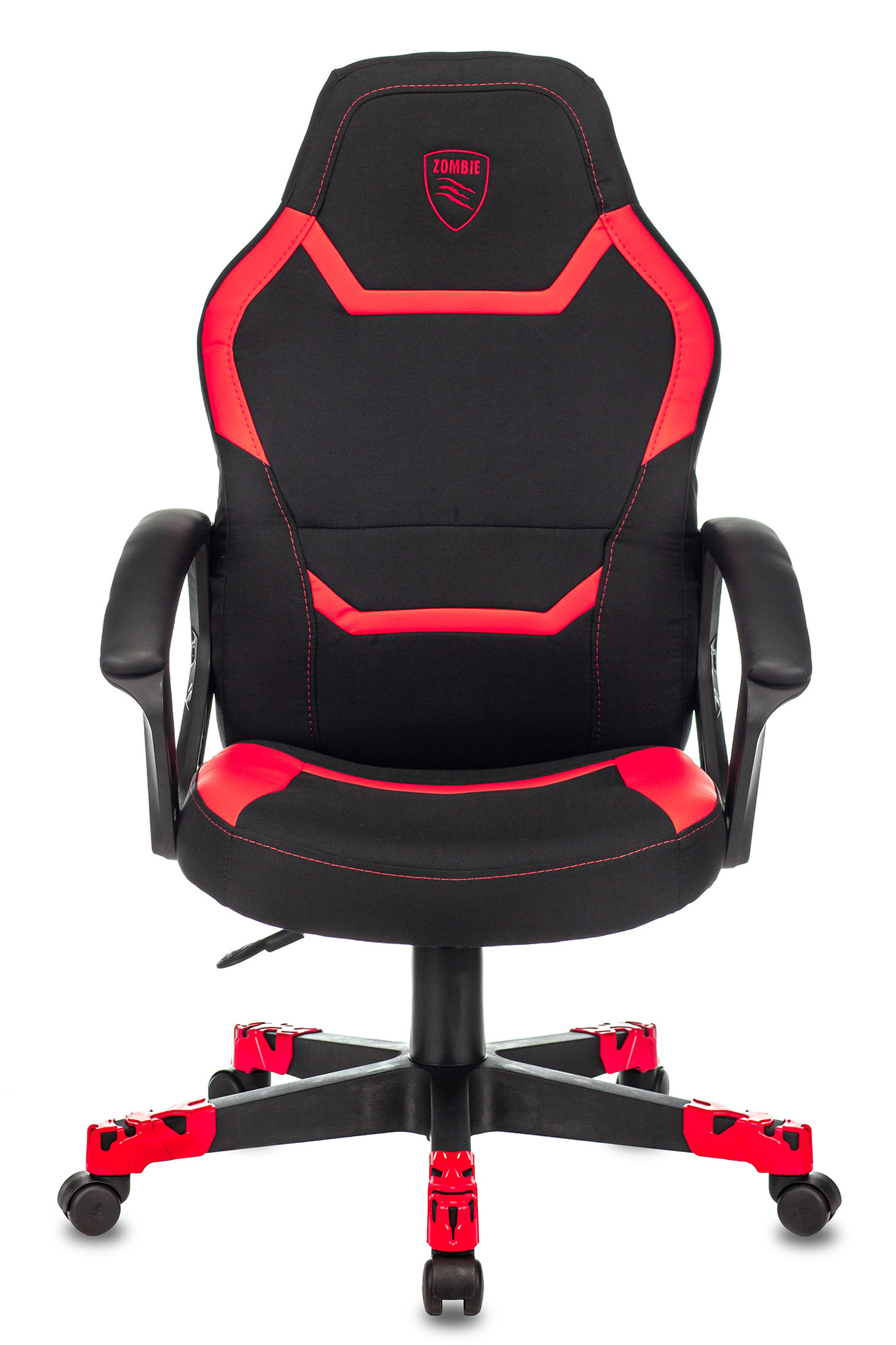Кресло игровое Zombie 10 черный/красный текстиль/эко.кожа крестов. пластик